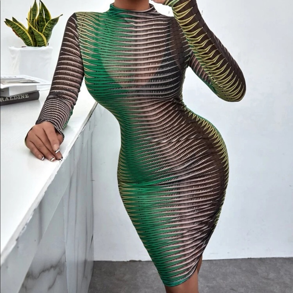 Sexy print mesh body on dress
